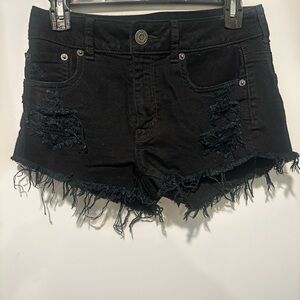 American Eagle Black Denim Distressed Daisy Dukes size 2